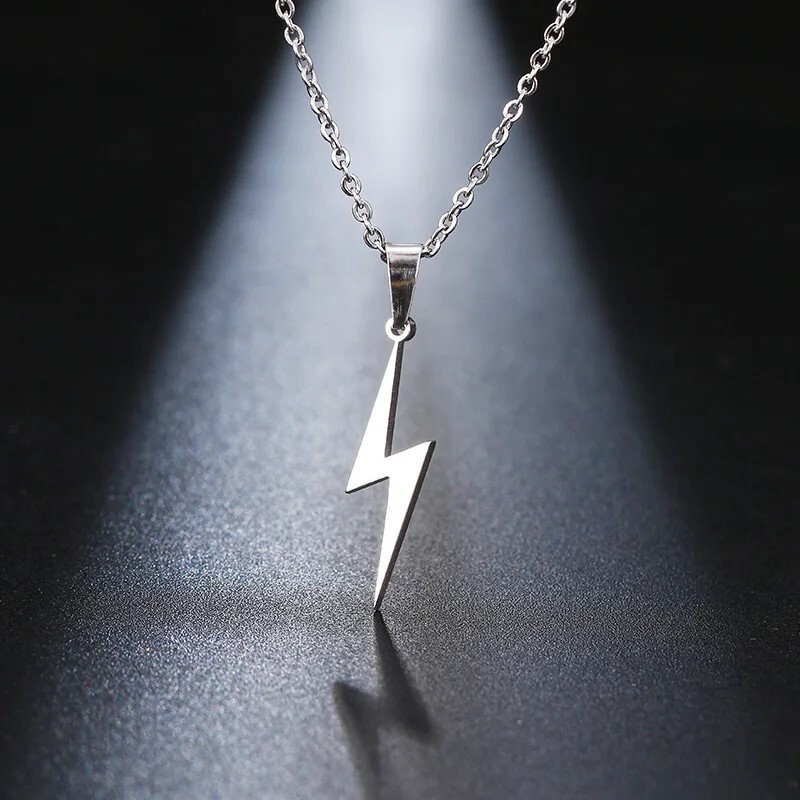 Silver Rope Chain Necklace with Lightning Bolt Pendant –Trendy Statement Jewelry