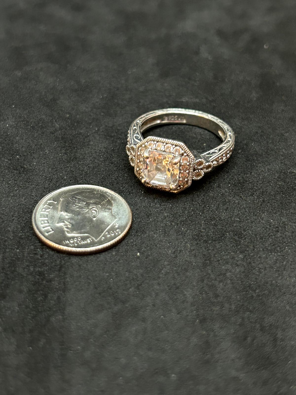 925 Sterling VN Asscher Cut Solitaire CZ Ring 10.8mm Sz 6 – 4.44g