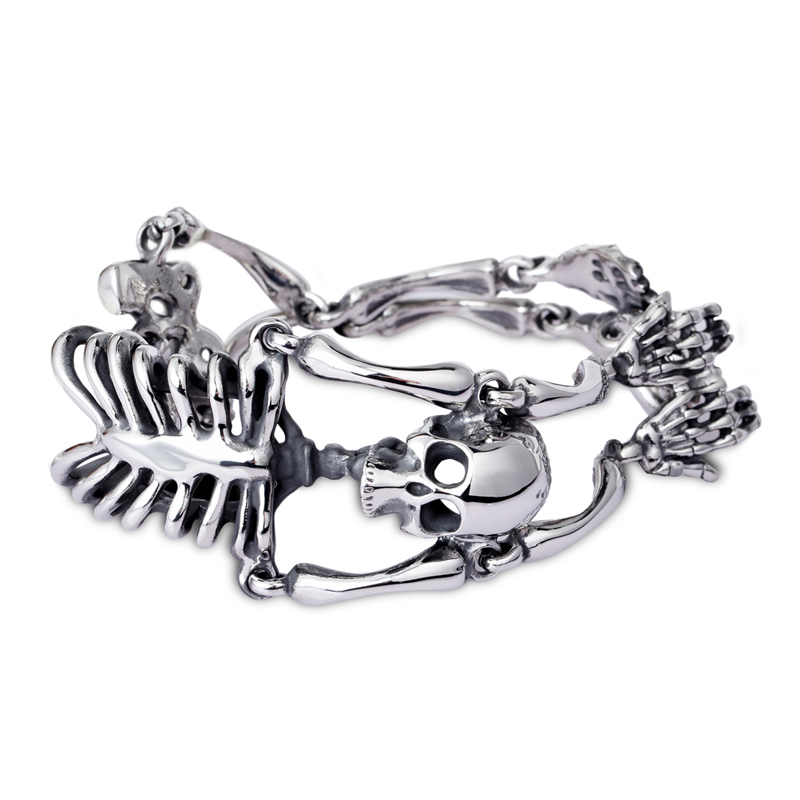 Pure Stainless steel skeleton Skull Bracelet Biker Chain Men Bangle Punk Jewelry