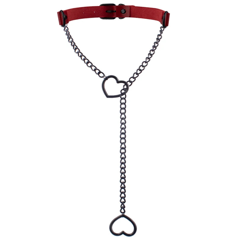 Heart Slip Chain Necklace leather Choker Collar For Women Goth Accessories Punk