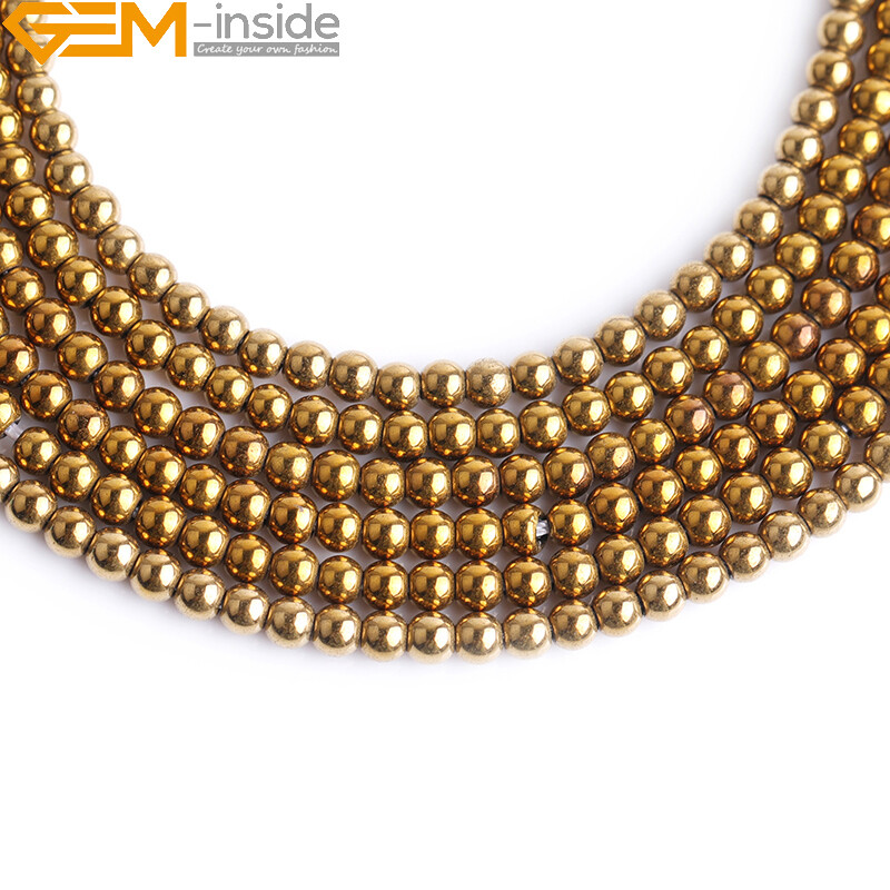 Metallic Coated Hematite Stone Spacer Gold Beads For Jewelry Making 15″ Round