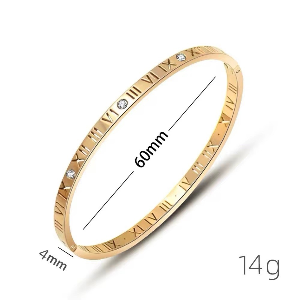 Stainless Steel Gold Roman Numeral Tarnish-Free Cuff Bangle Bracelet Size 7