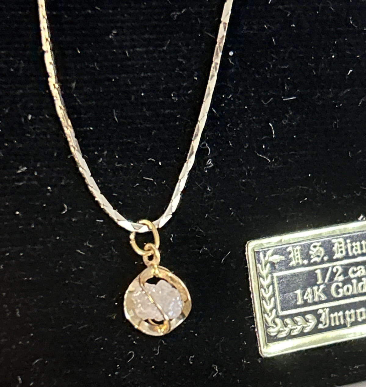 Vintage 1/2 Carat Raw ROUGH DIAMOND JEWELRY 14K Gold Cage Necklace *Read