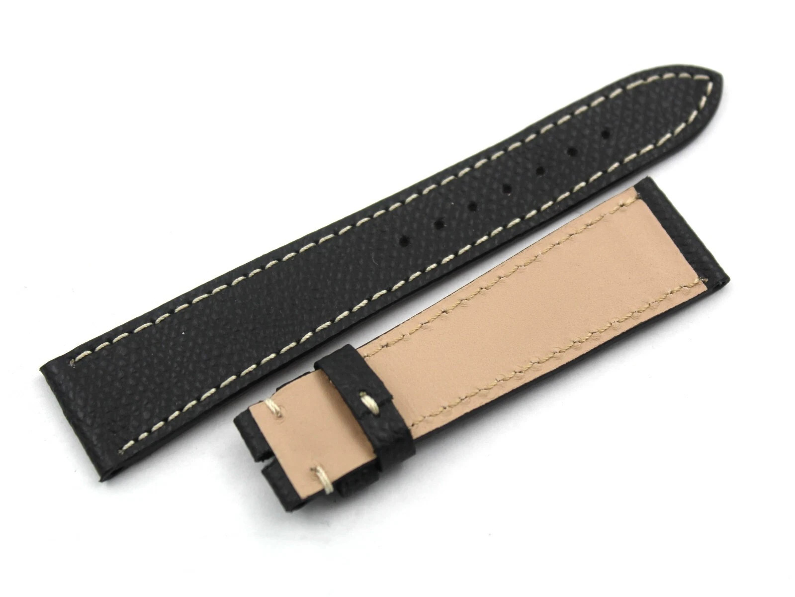 Black Flat Hammered Leather Strap Various Sizes Buckle Pin Watch Top