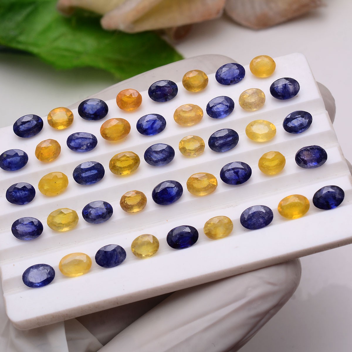 16 Pcs Natural Blue & Yellow Sapphire 6.15mm-7.20mm Hi-Grade Oval Cut Gemstones