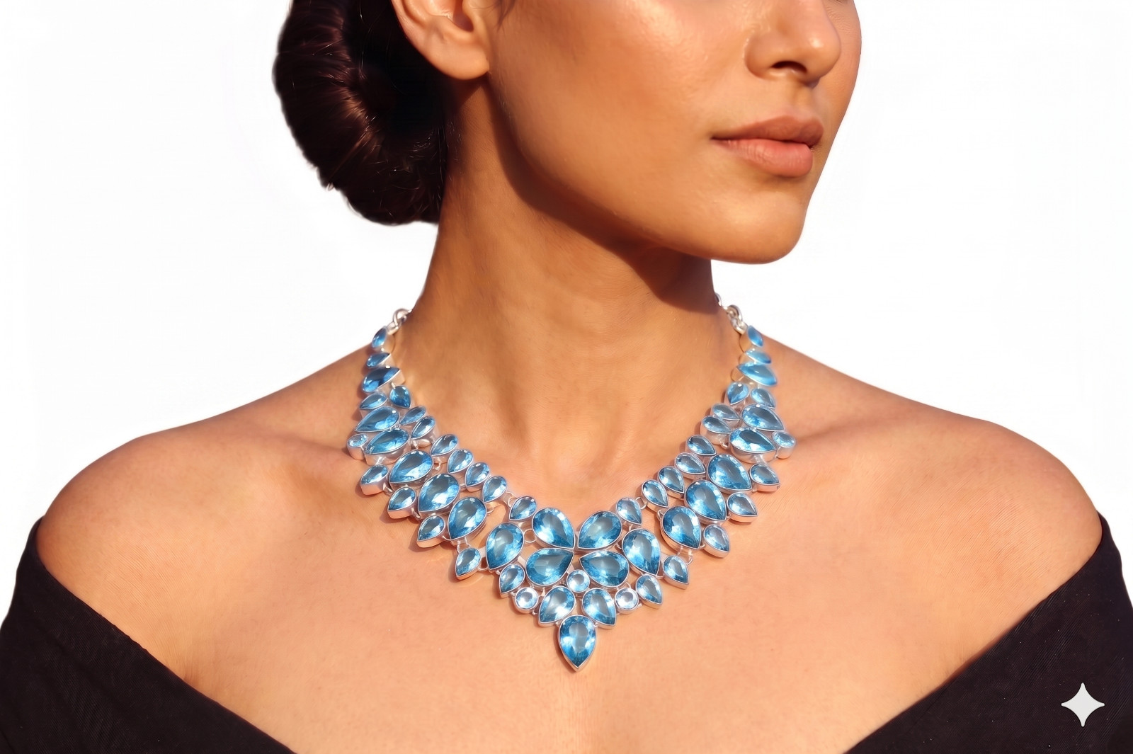 Blue Aquamarine Necklace 925 Sterling Silver Gemstone Handmade Jewelry S-18″