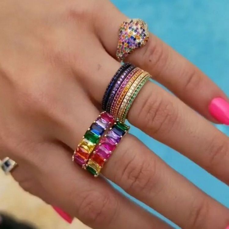 Lab Created 925 Silver Moissanite Octagon Eternity Band Stackable Ring Women