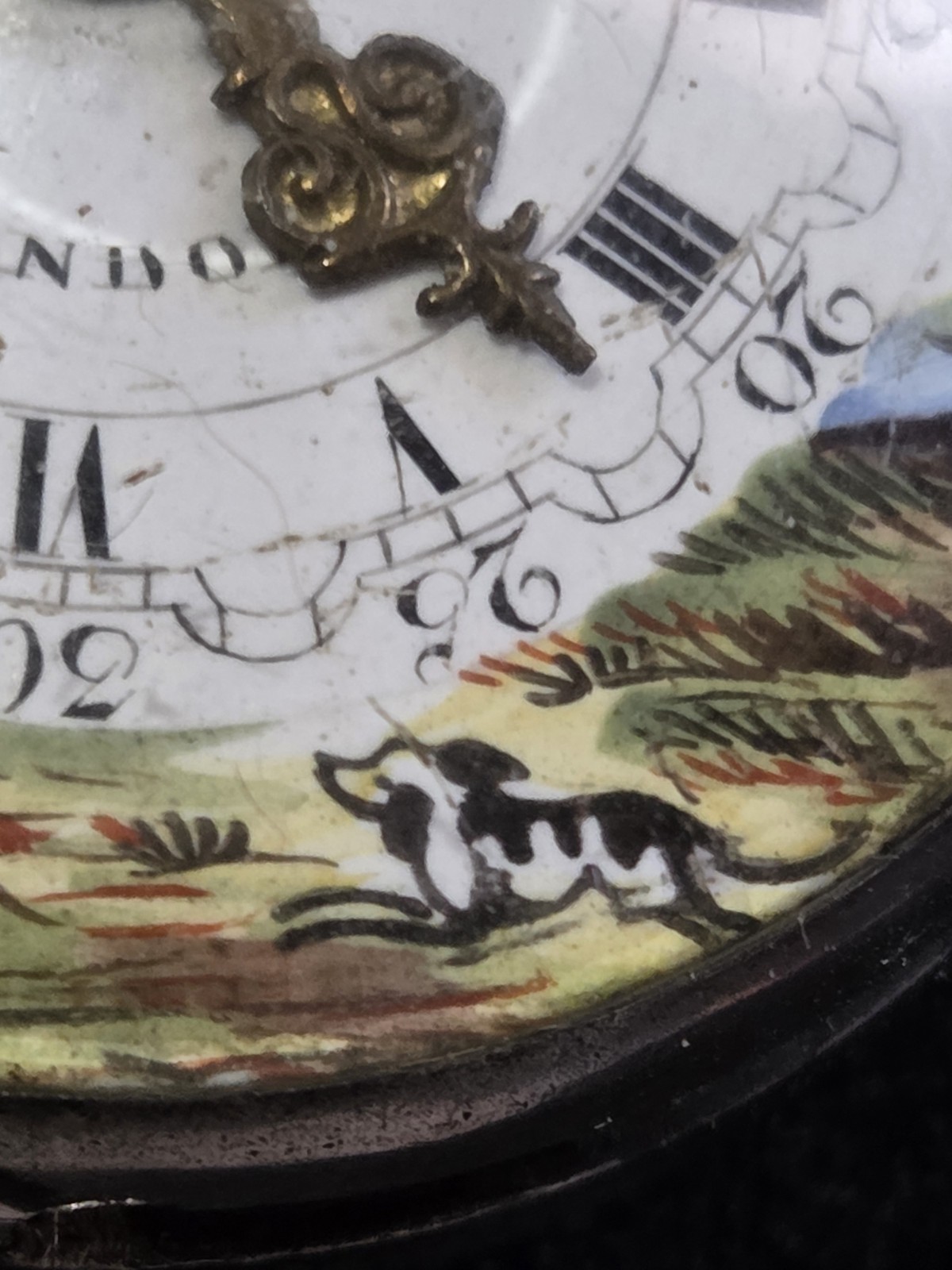 BRITISH VERGE FUSEE POCKET WATCH ENAMEL HUNTING SCENE 47MM CASE CHANDLER LONDON
