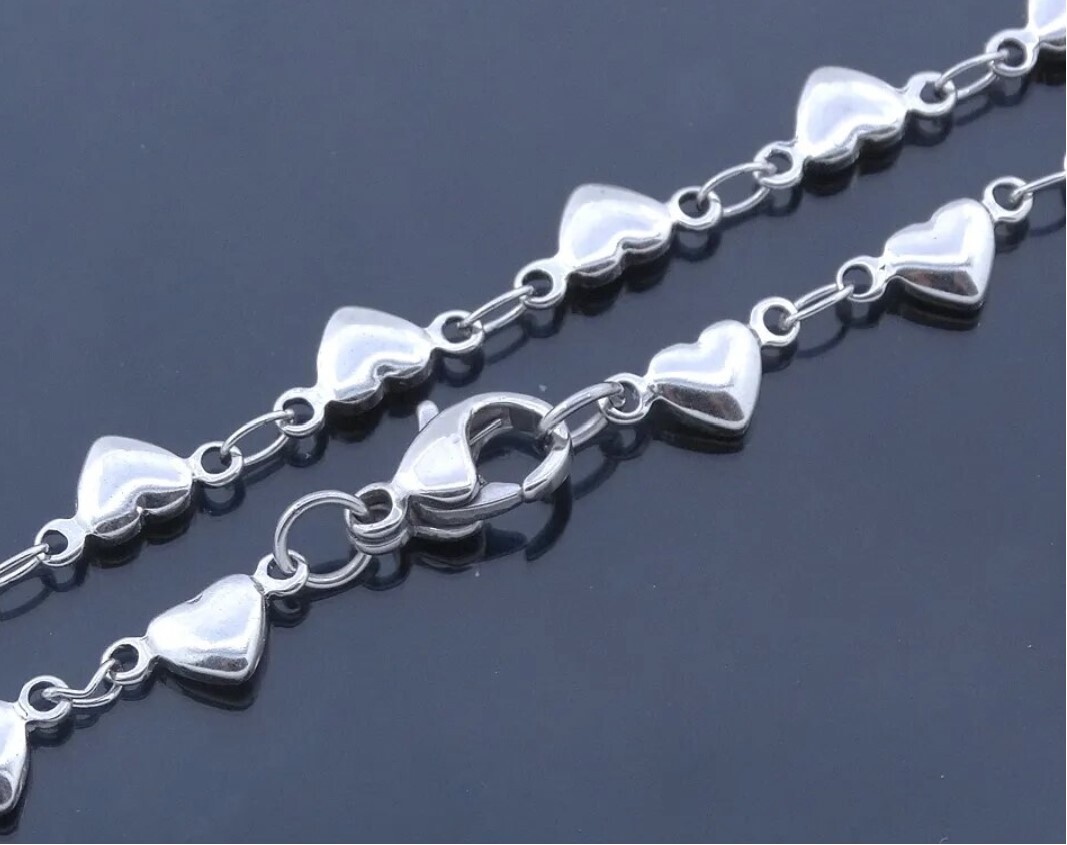 Stainless Steel Heart Charm Anklet 9 in,10 in,11 in