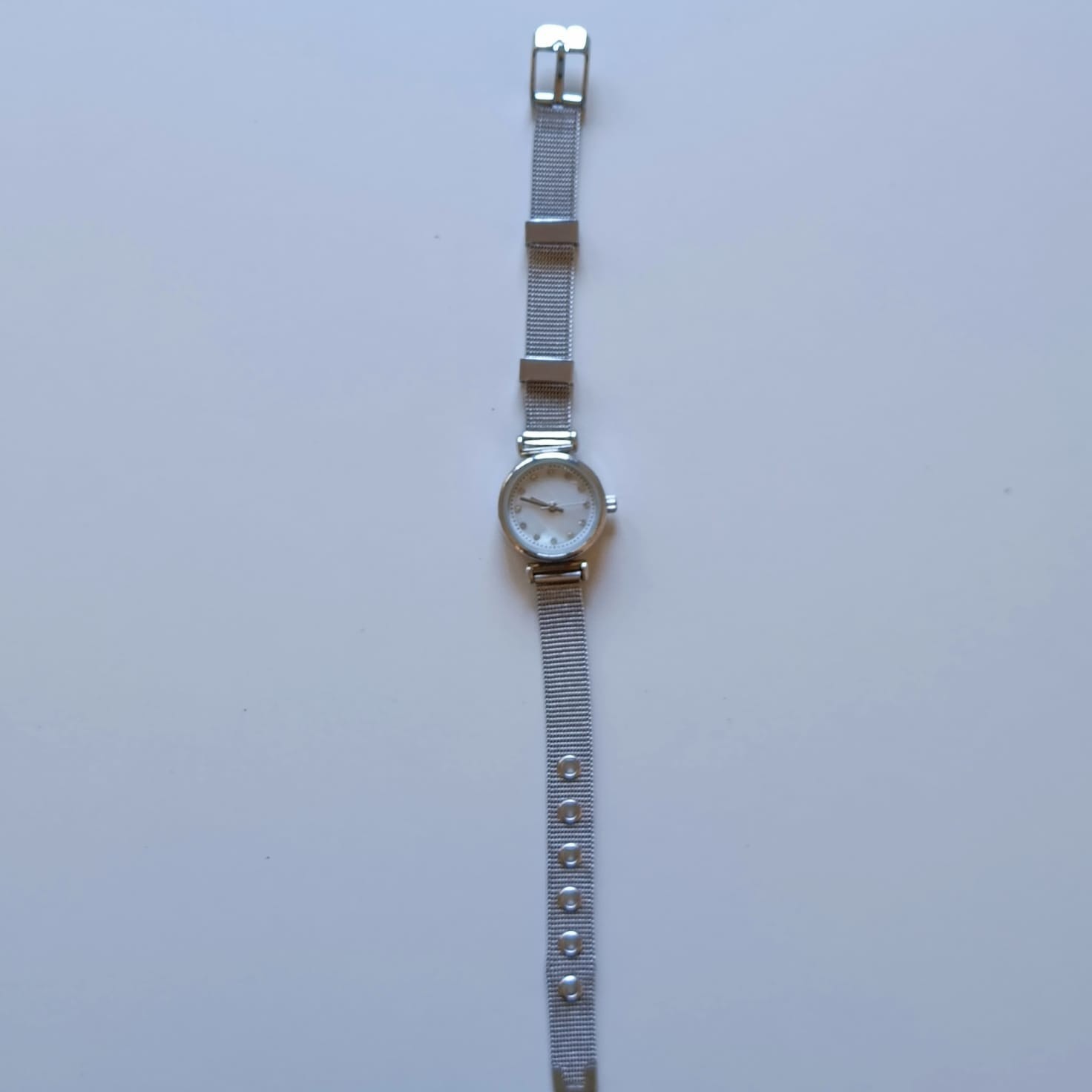 Accutime Women’s Silver Watch WAC8618KL Mother of Pearl Dial Rhinestones Mesh Ba