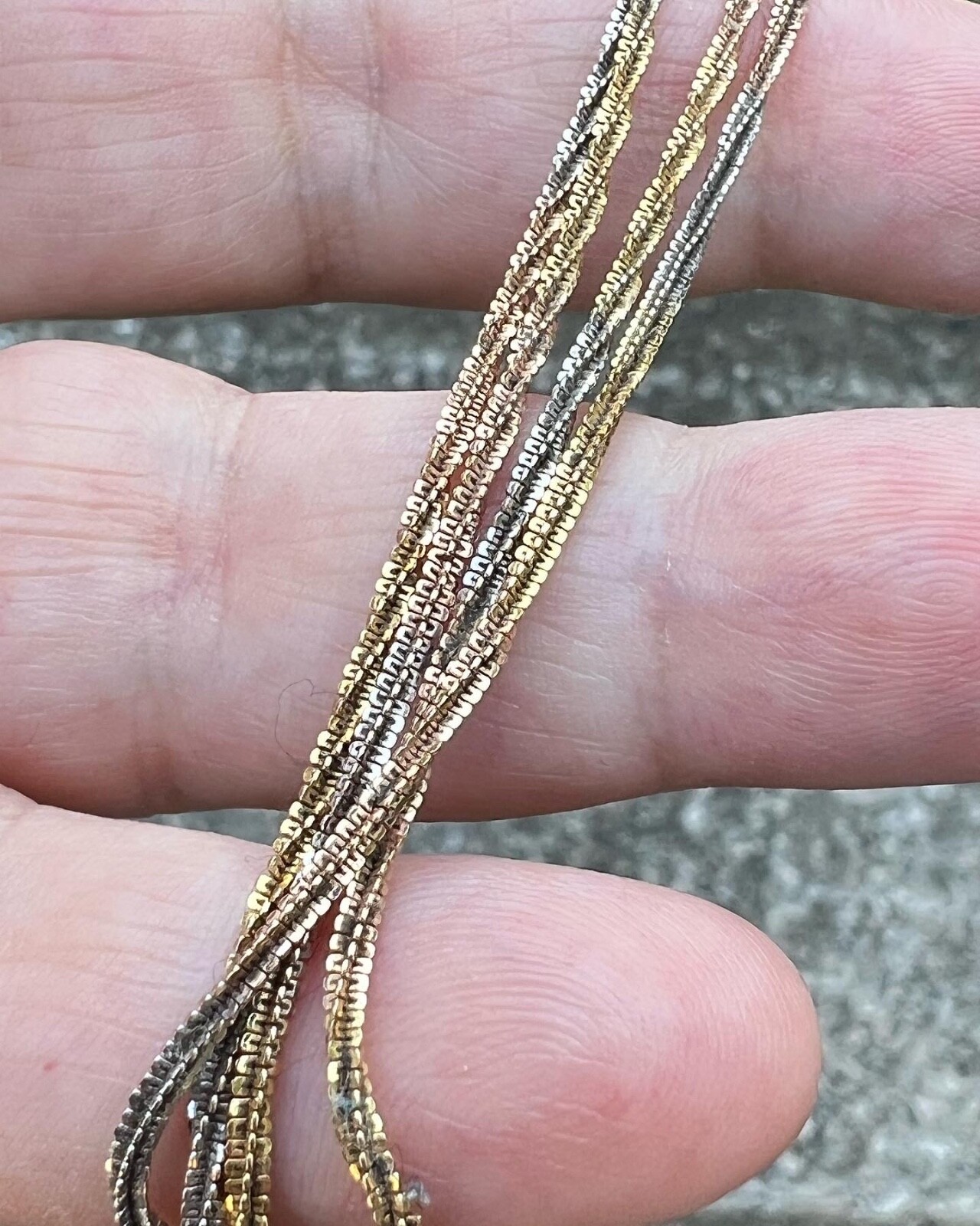 VINTAGE 14K TRICOLOR GOLD TWISTED SNAKE CHAIN UNIQUE RARE FIND USSR ERA STAMP