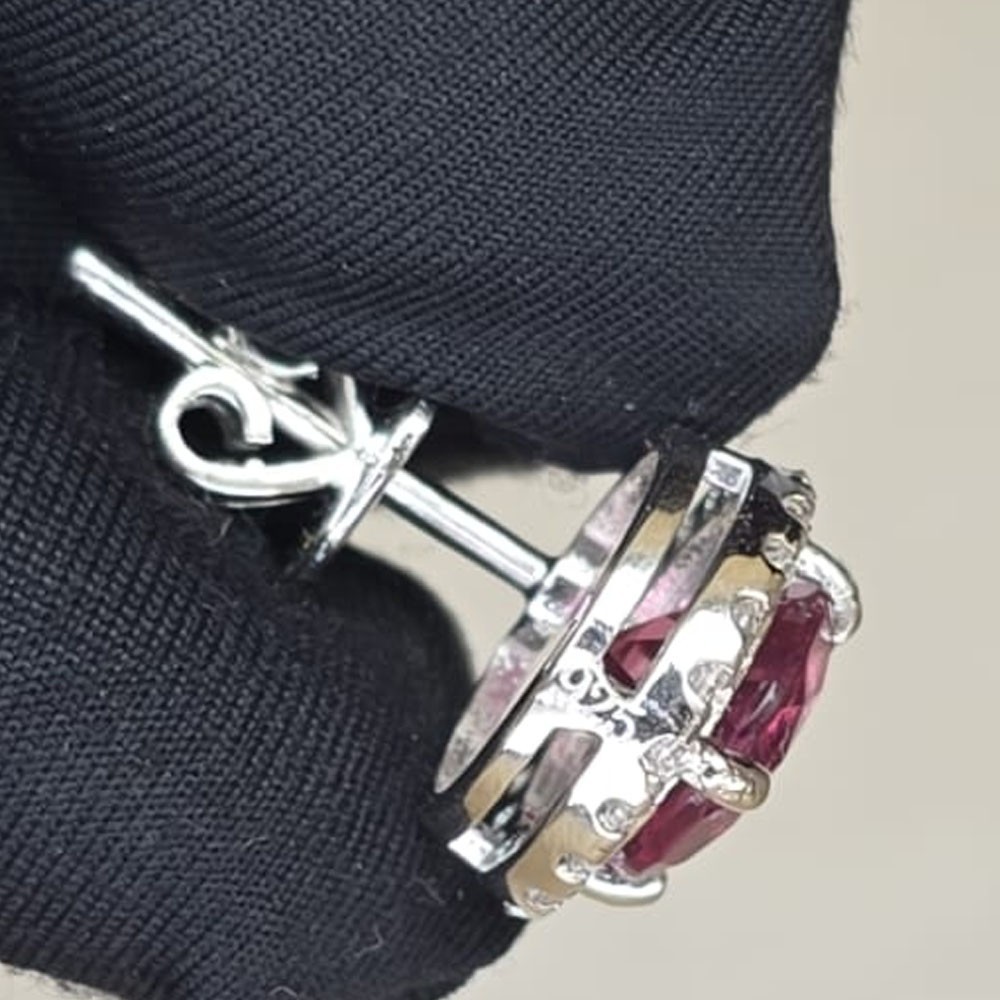 5.60Crt Round Natural Tourmaline Diamond Stud Pair Earring 18K White Gold Plated