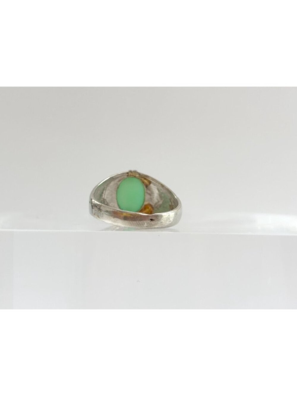 Green Chrysoprase Cabochon Oval Sterling Silver 925 Vintage Ring – sz 9.25