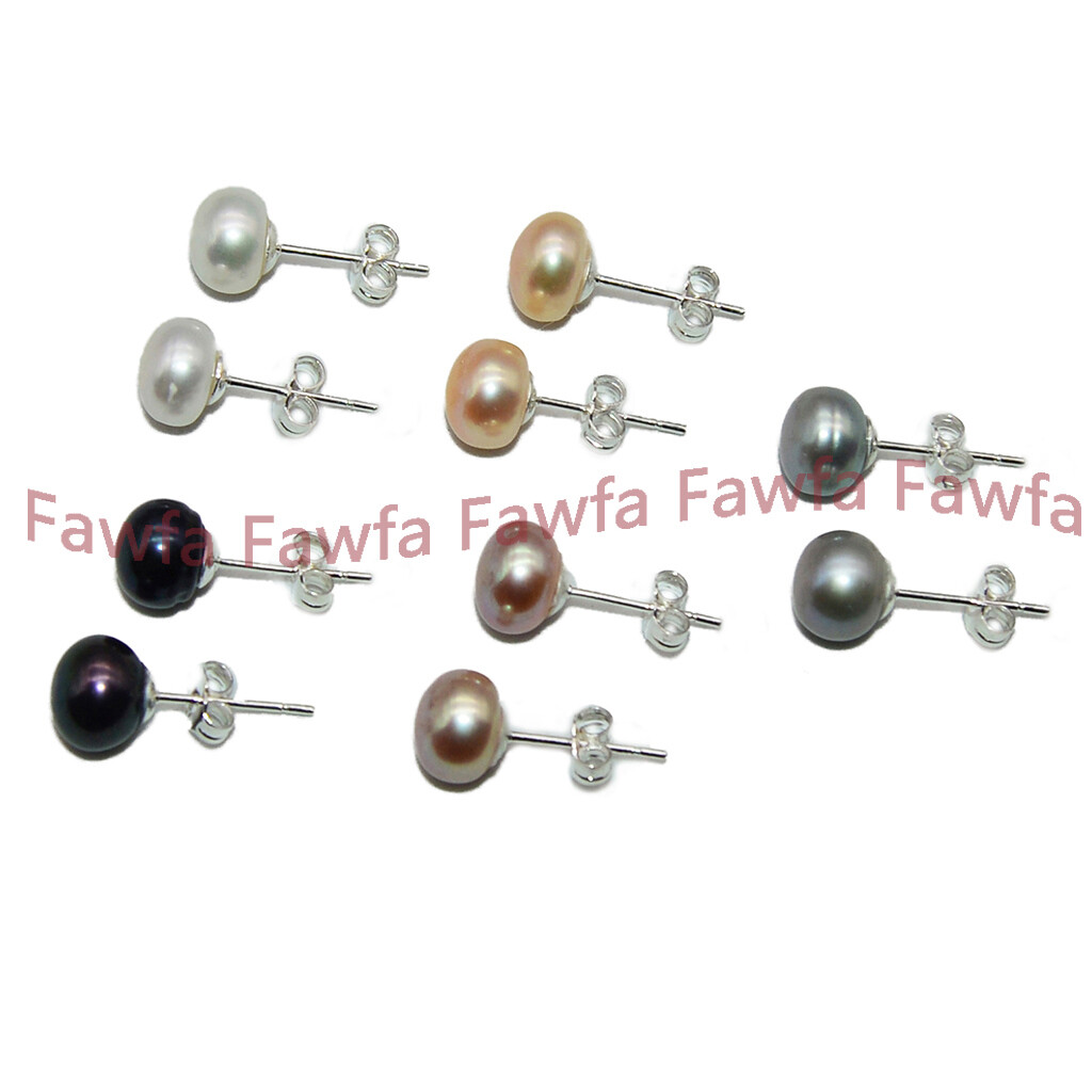 Wholesale Natural Genuine Multicolor Akoya Freshwater Pearl Silver Stud Earrings