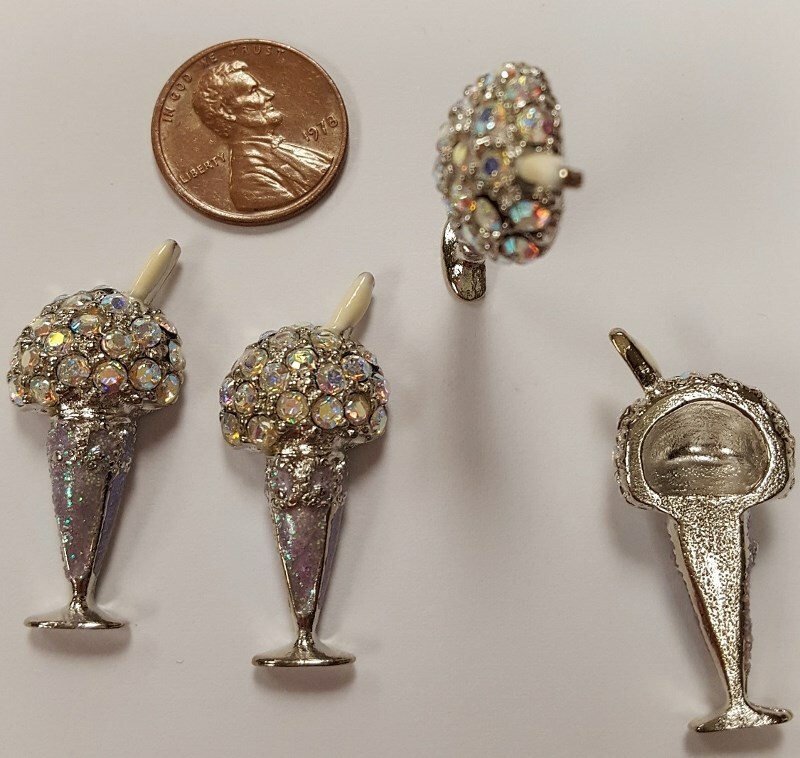 CRYSTAL RHINESTONE ICE CREAM SODA SPARKLE ENAMEL CUP 30mm. CABOCHON FINDING R817