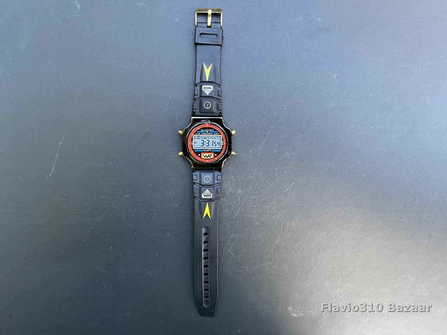 1990’s Vintage QUEMEX Alarm Chronograph 40mm Black Watch – New Battery