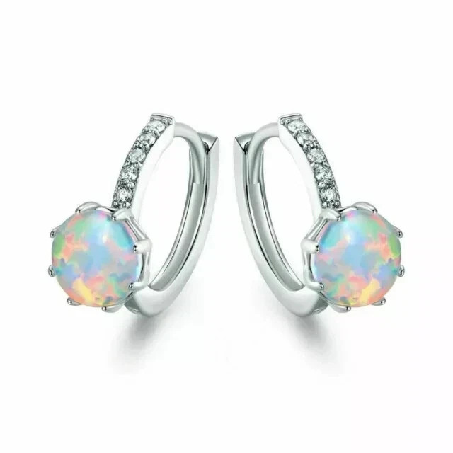 Lab Created Fire Opal 2.50Ct Round Cut Huggie Hoop Earrings White Gold Plated