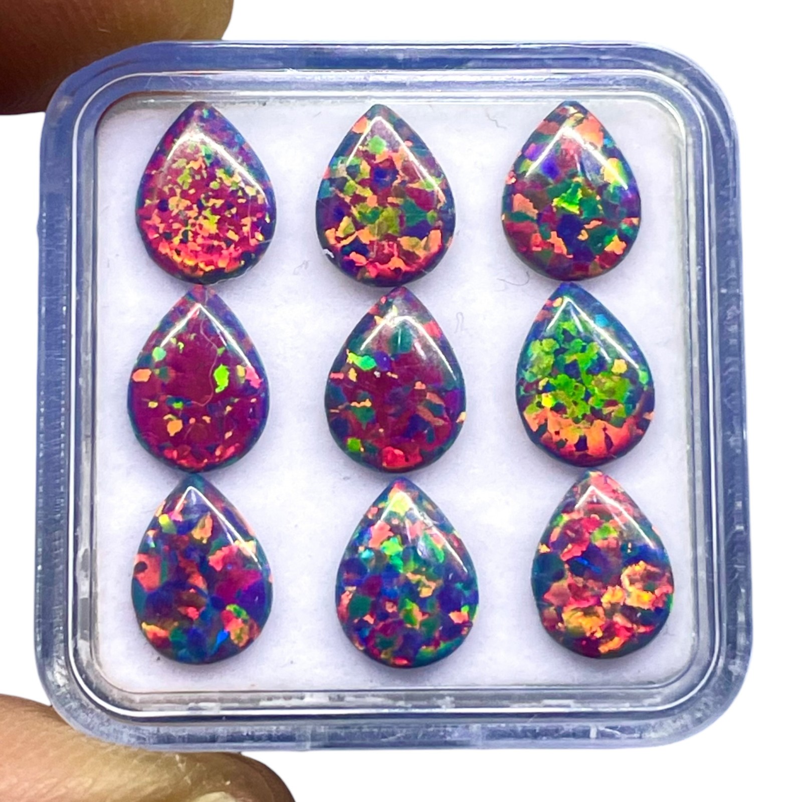 4 Pcs Black Australian Opal 8x6mm Pear Cabochon 5A Quality Lab Created Gemstones