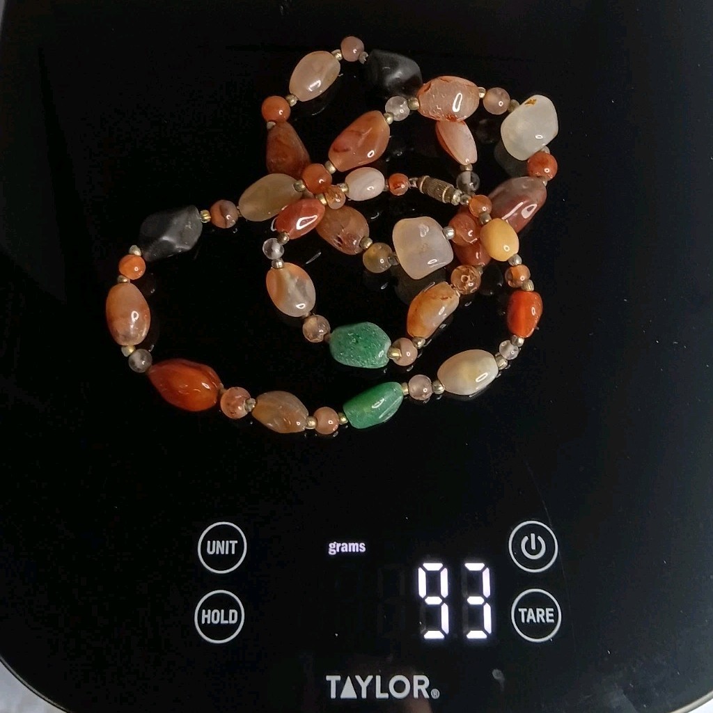 Vtg Natural Stone Beggars Necklace Boho Hippie Earthy Statement 24″ 93g