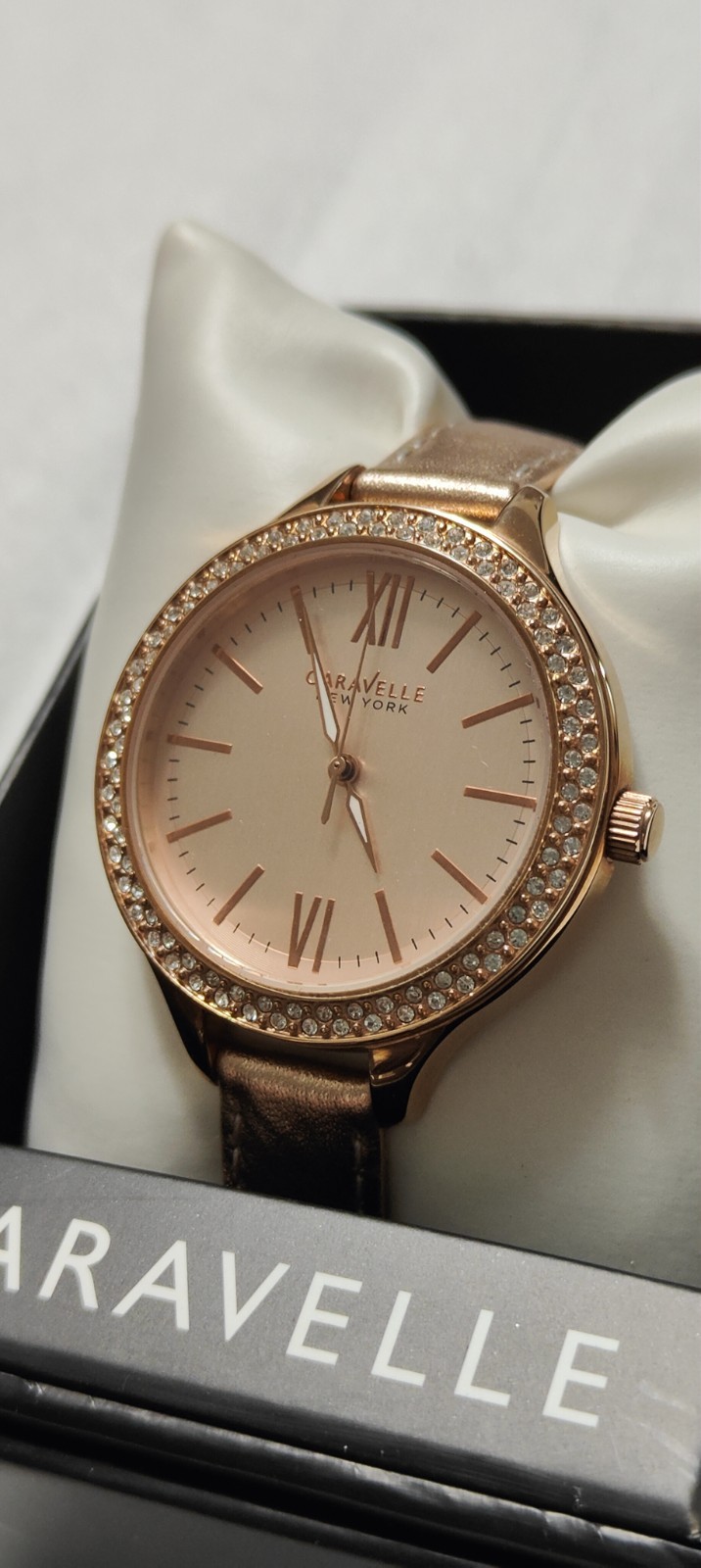 Caravelle New York 44L132 Women’s Analog 37mm Round Rose Gold Tone Crystal Watch