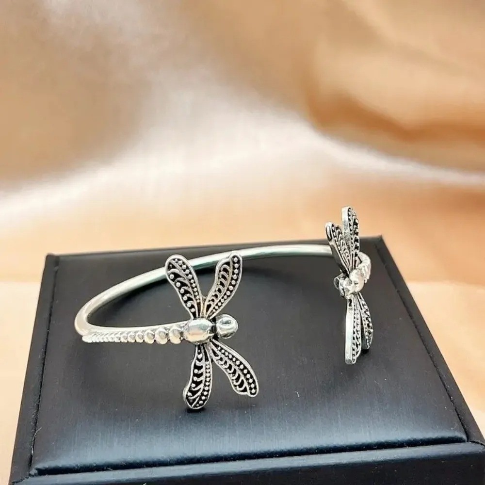Boho Dragonfly Cuff Bracelet Silver Tone Adjustable Open Bangle Insect Women
