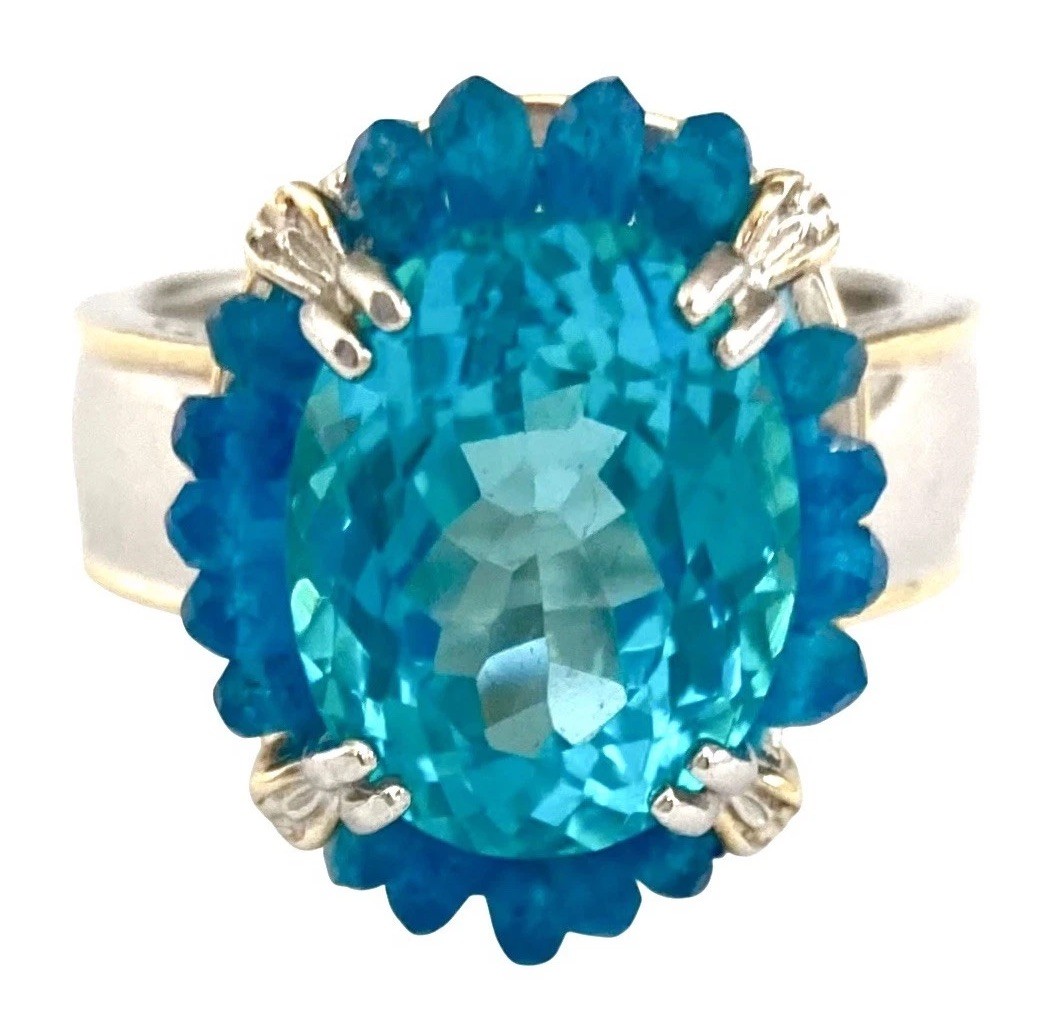 GEMS EN VOGUE Sterling Silver Gold Plated PARAIBA COLOR TOPAZ~NEON APATITE Ring