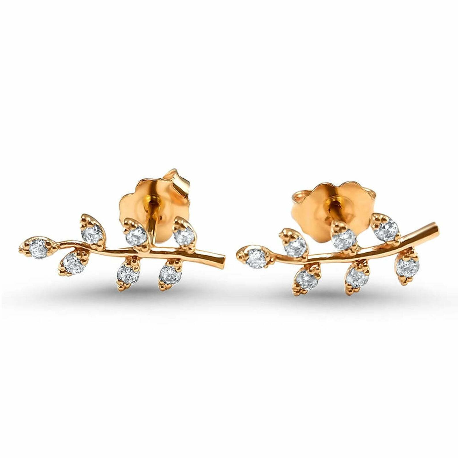 1ct Round Cut Lab-Created Moissanite Lead Vine Stud Earrings Rose Gold Plated