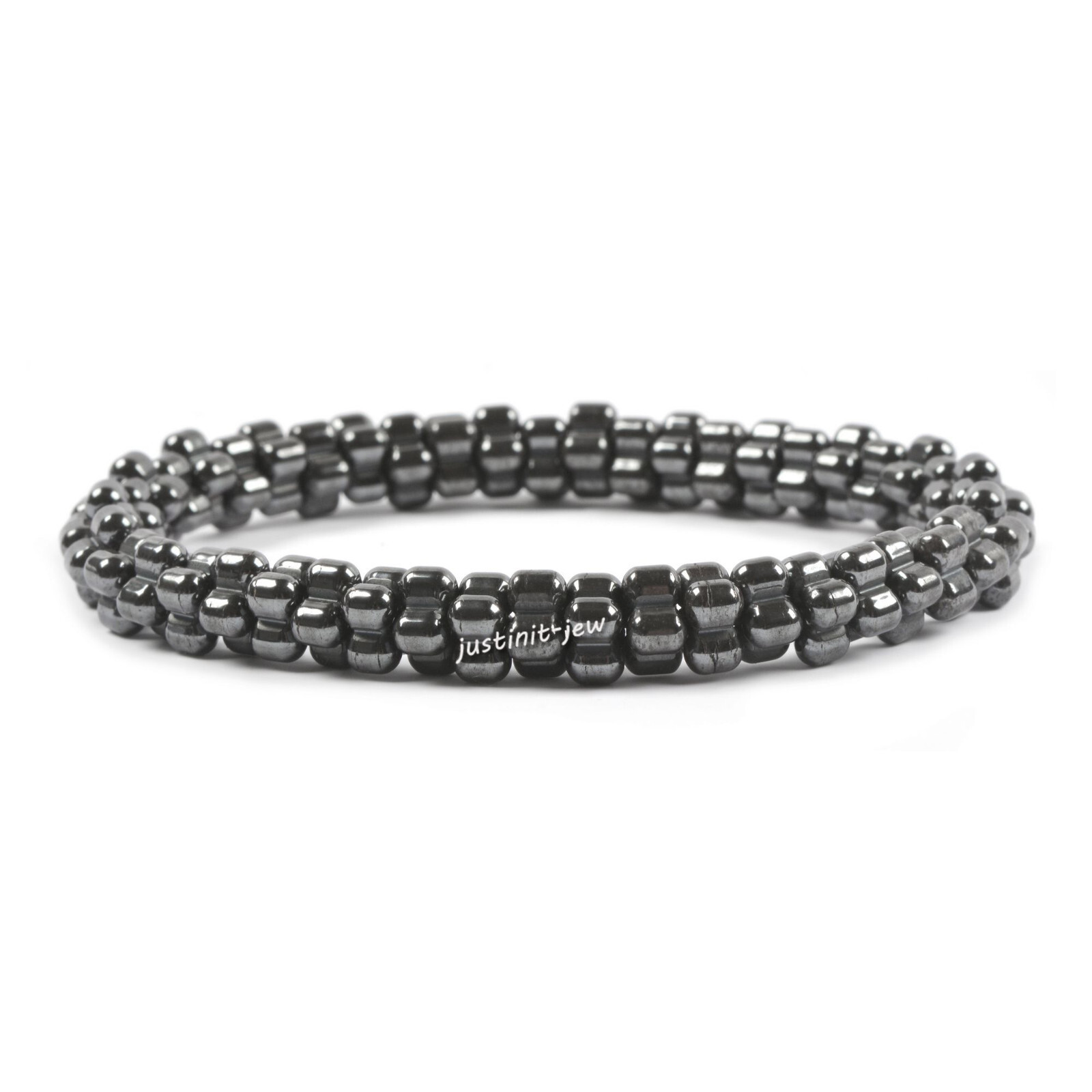 Carved Hematite titanium flower animal beads stretchable bracelet 7 inch