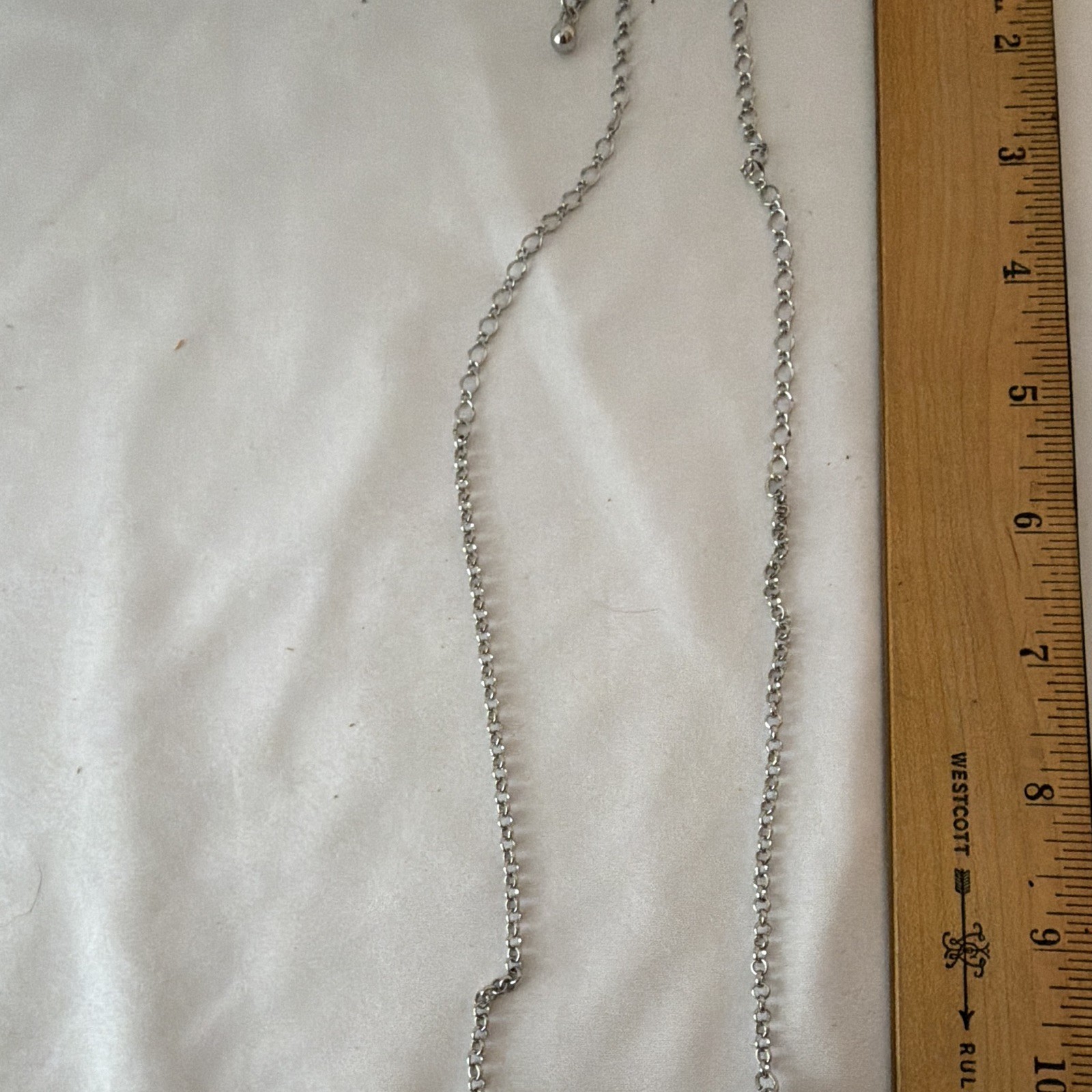 Stella & Dot Silver Tone Cable Chain Y-Drop Necklace Red Oval Cabochon Signed