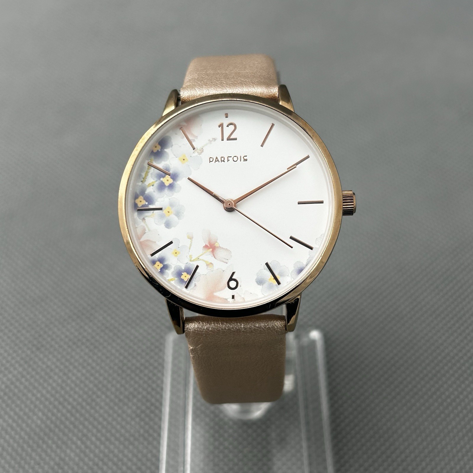 Parfois Womens Watch Rose Gold Leather Floral Dial Round Ladies New Battery
