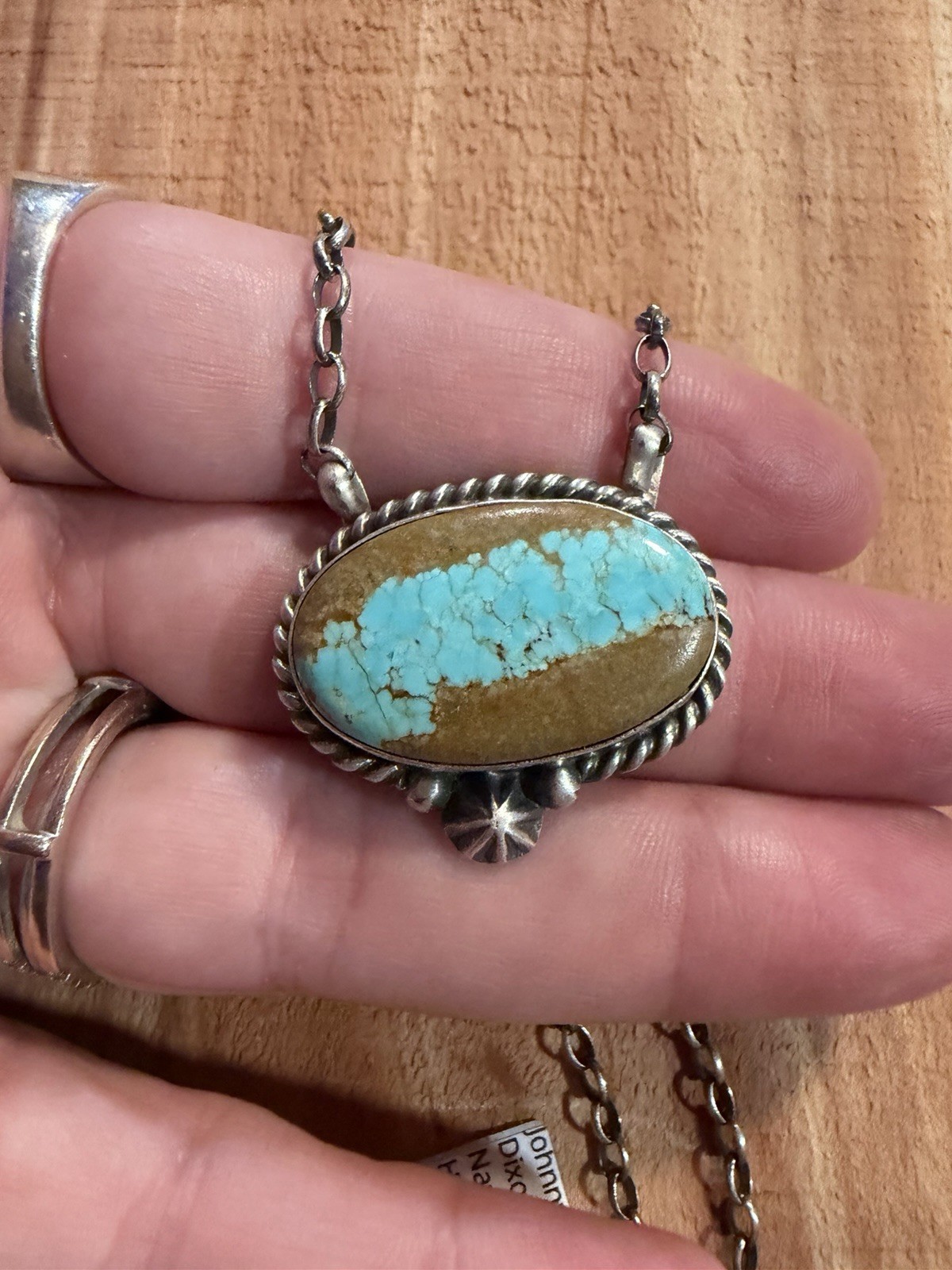 Johnny Dixon Navajo Handmade Signed 925 Silver Royston Ribbon Turquoise Necklace
