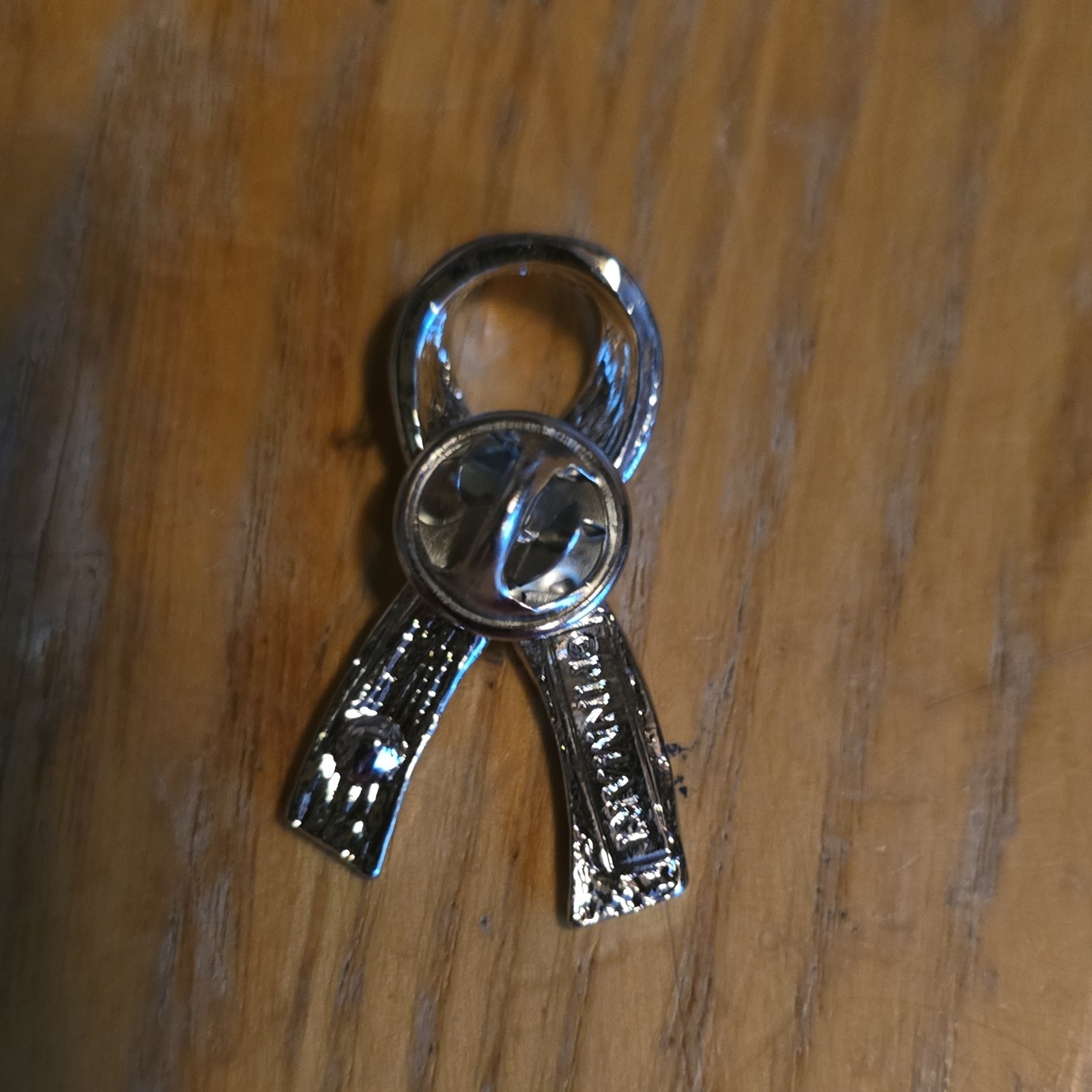 Blue Awareness Ribbon Enamel Lapel Pin Silver Tone Clutch Back