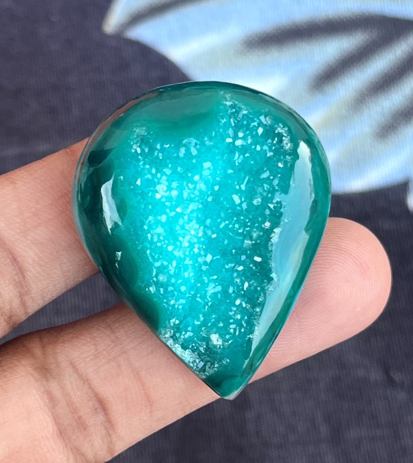 Oval Green Druzy Agate Cabochon For Jewelry Making ( 40X32X10MM, 85.85 CT )