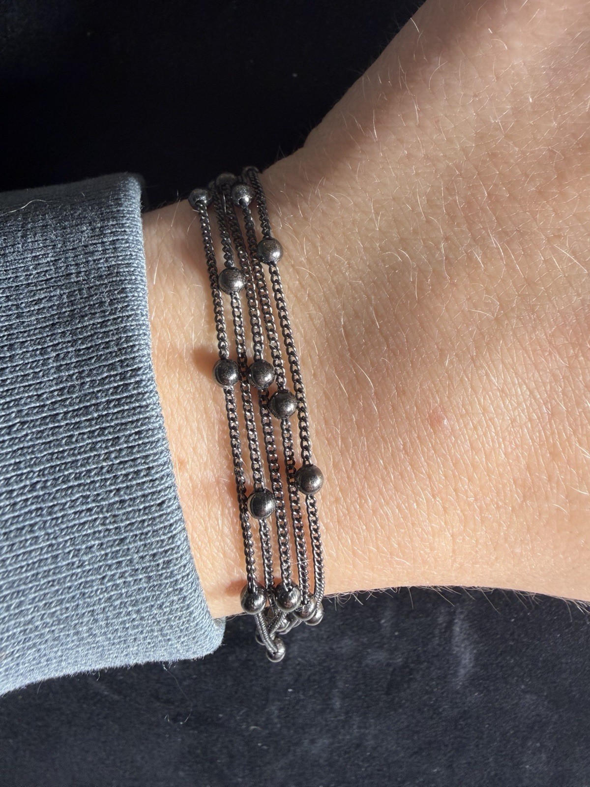 Liz Claiborne LC Gunmetal Multi Strand Beaded Chain Bracelet Adjustable