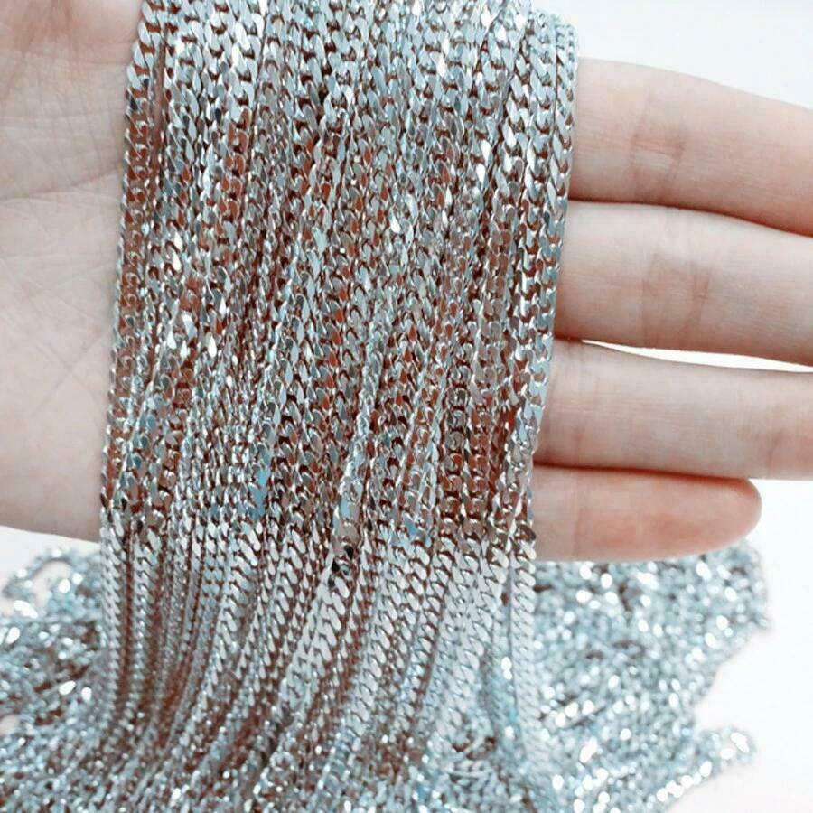 4MM Curb Cuban Chain Necklaces for Men Women Silver Stainless Steel Jewelry Gift