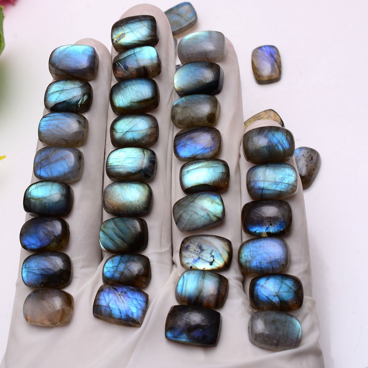 Set Of 18 Pcs Natural Labradorite 14mmx10mm Cushion Cabochon Loose Gemstones Lot