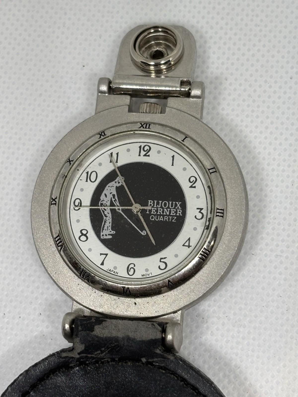 Bijoux Terner Quartz Analog Wristwatch White Dial Black Leather Strap 34mm
