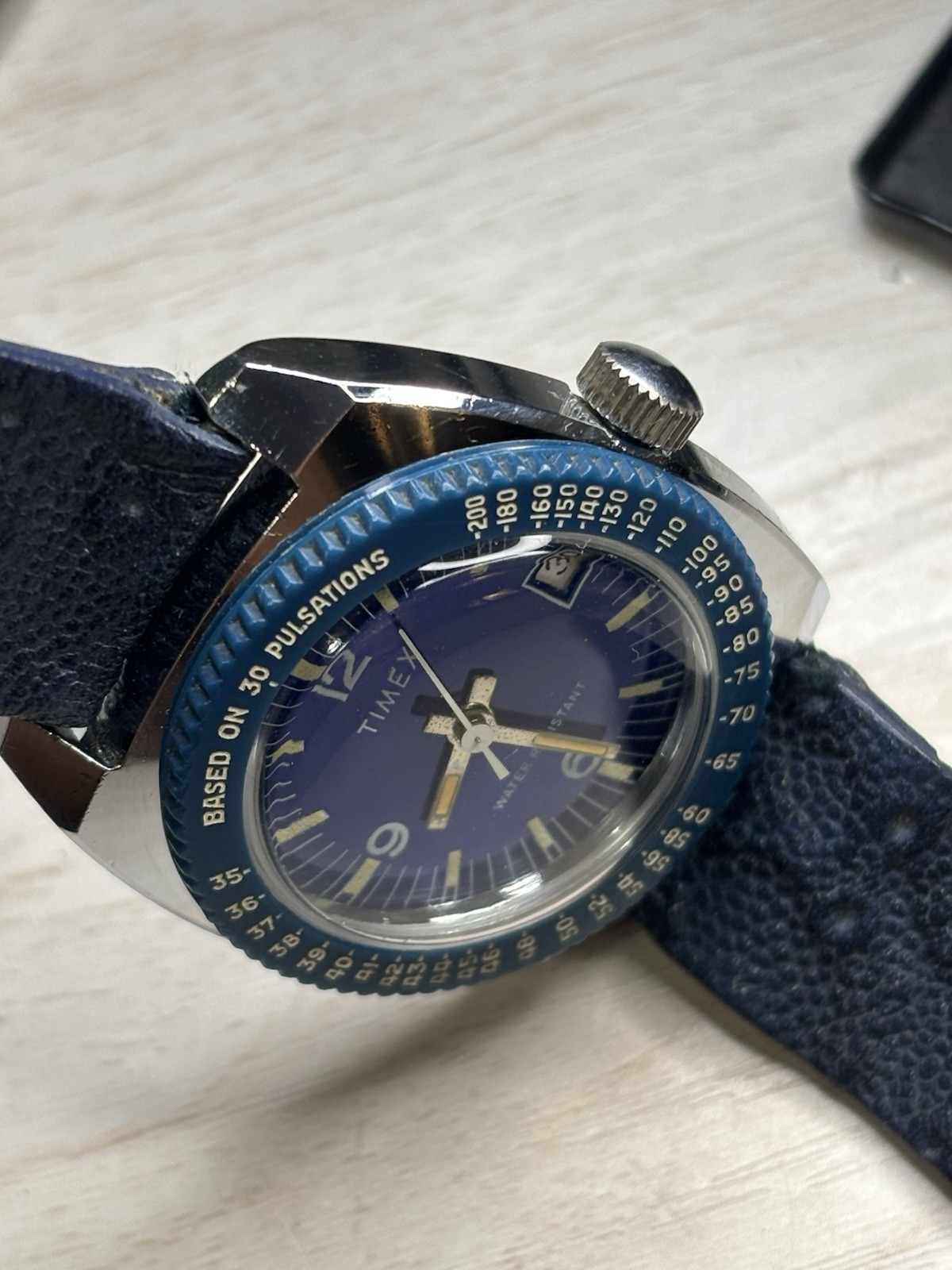 Vintage 1970’s Timex Sprite Nurse Doctor Watch 23776 Blue Pulsations Bezel 31mm