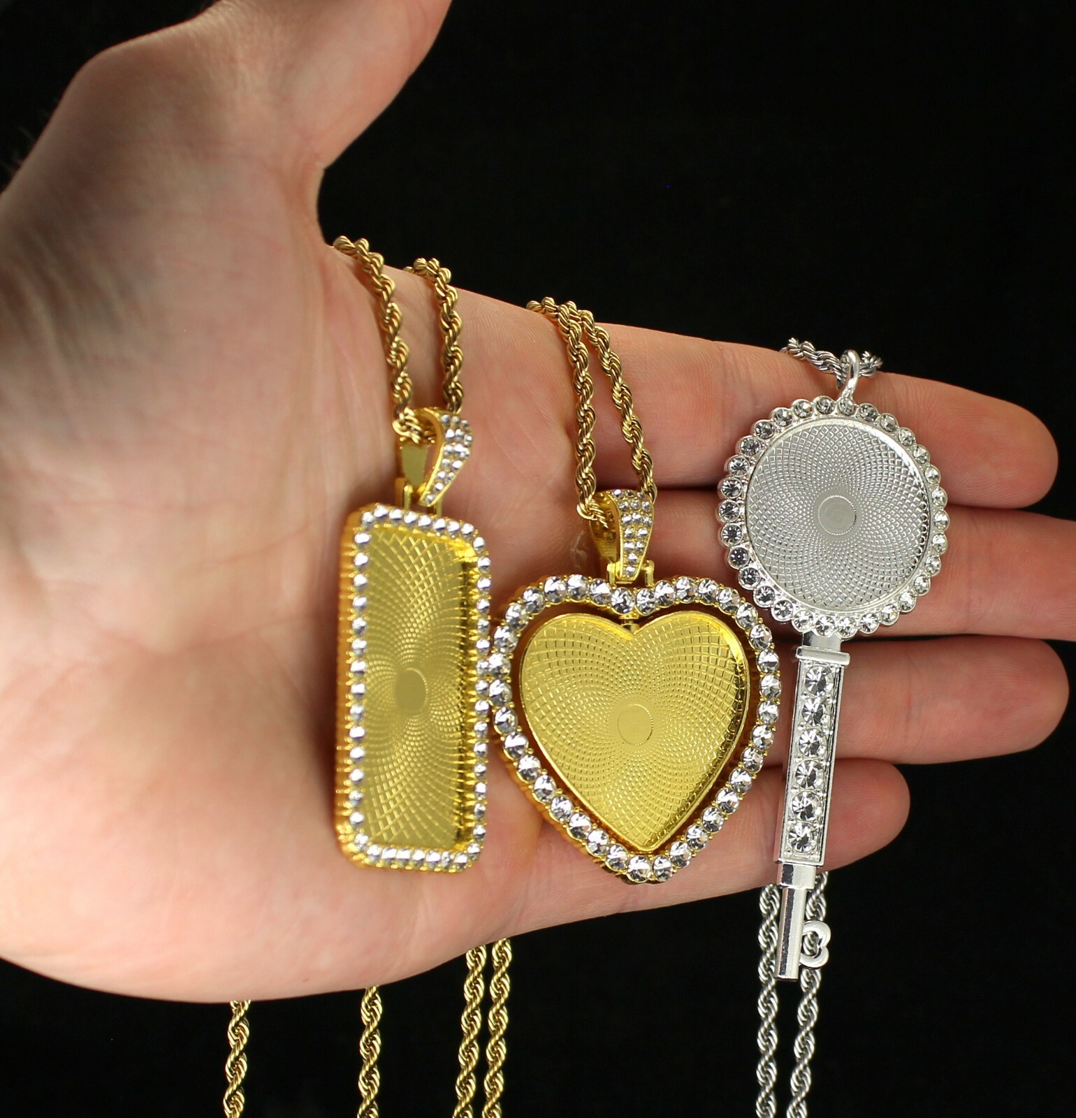CZ Photo Pendant 14k Gold Plated Stainless Steel Rope Chain Picture Included