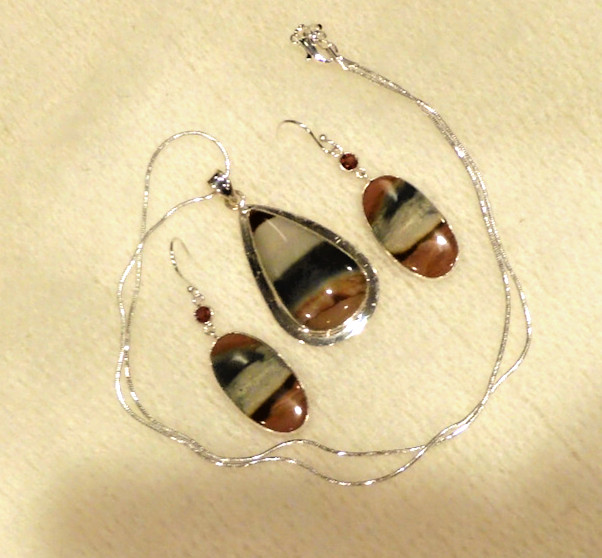 Polygram Jasper Premium Quality 925 Sterling Silver Pendant/Necklace/Earrings