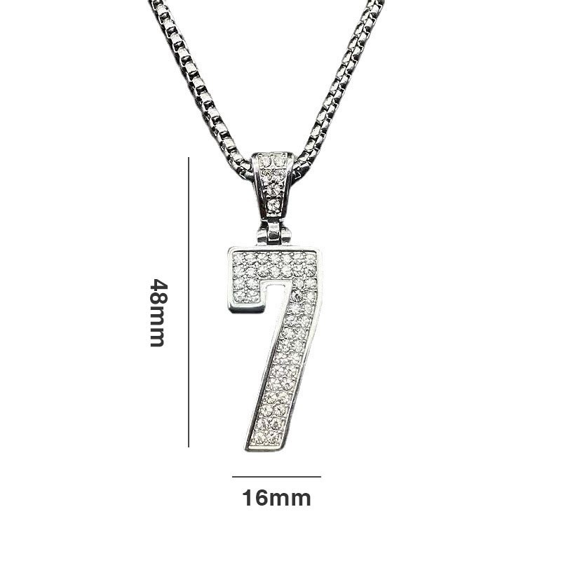 Hip Hop Iced CZ Bling Lucky Number 7 10 Pendant Necklace Chain Men Women Jewelry