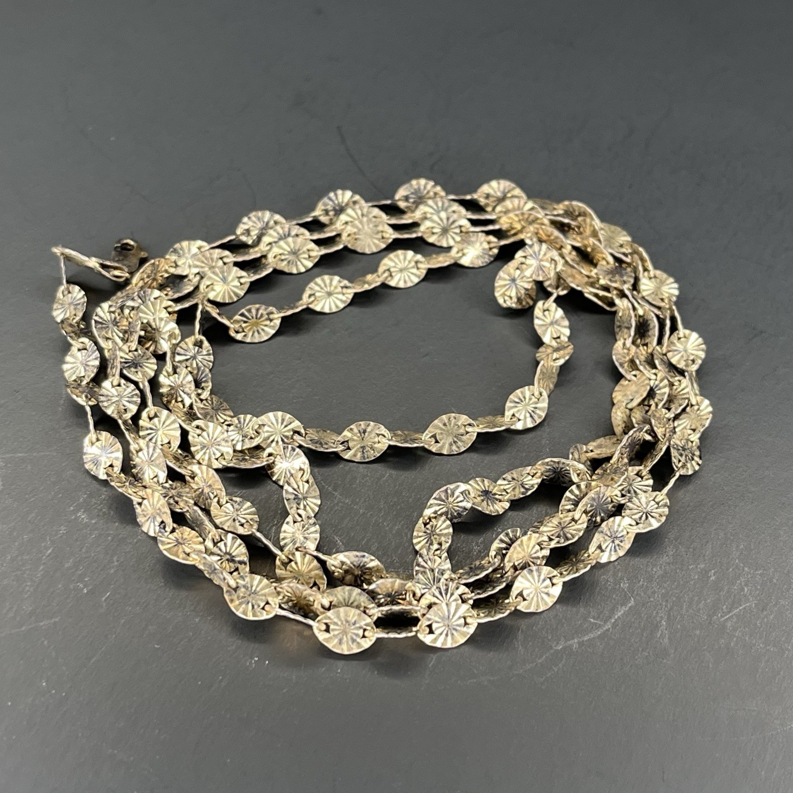 .925 Sterling Silver Italian Diamond Cut Necklace – Marked – Vintage