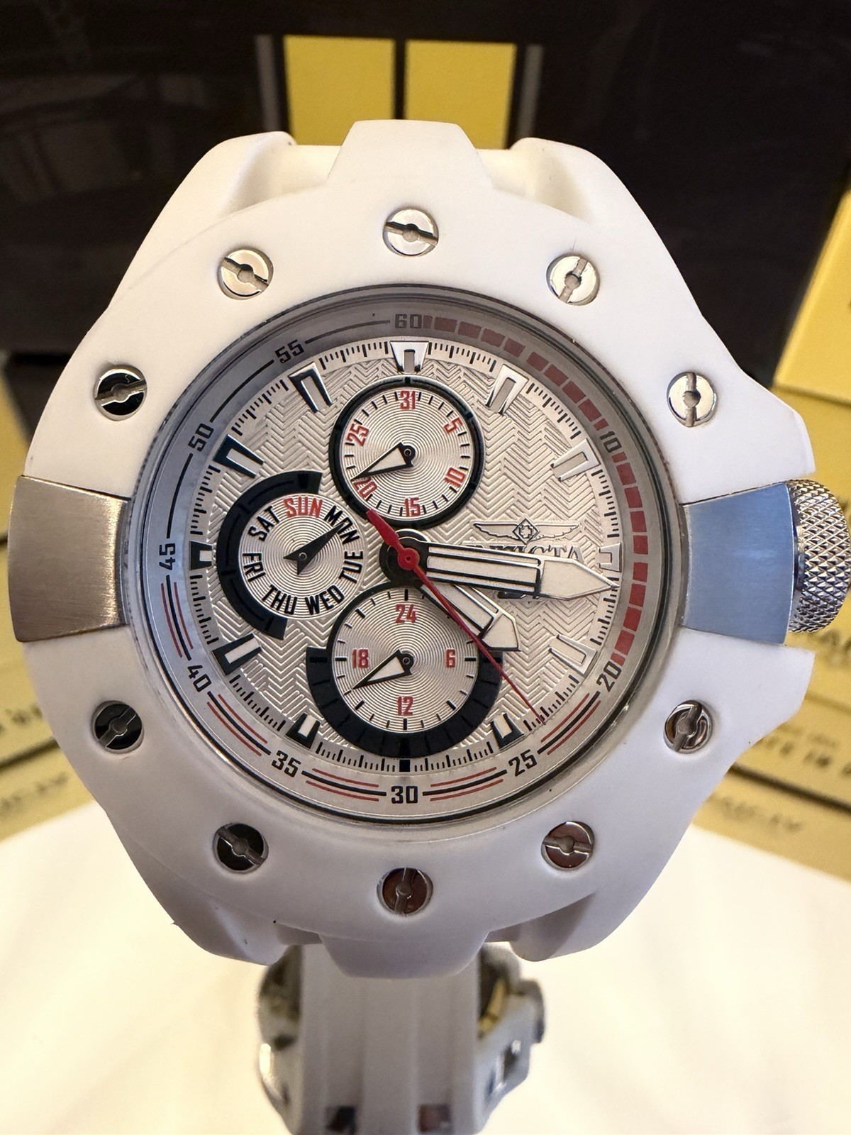 Invicta S1 Rally Splitter Men’s Chronograph Quartz 48mm White Silicone Day/Date