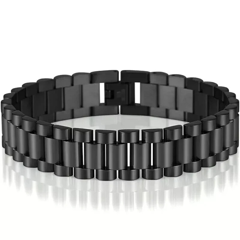 15MM Wide 8/8.86‘’ Watch Chain Wristband Bracelet Gold Plated Stainless Steel
