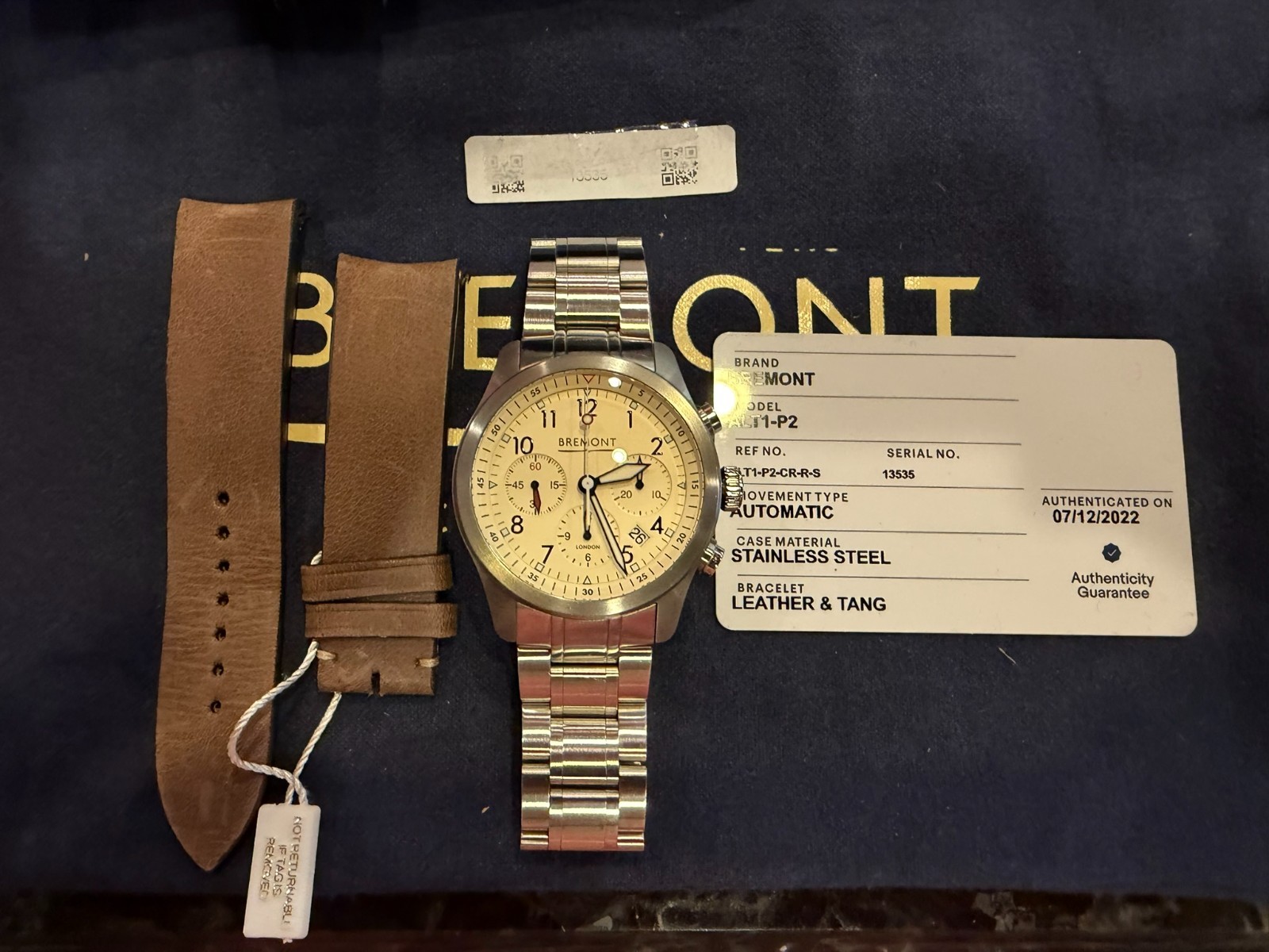 Bremont Alt 1-P2 Automatic Watch on Stainless Band, Cream Dial 43mm Full Set