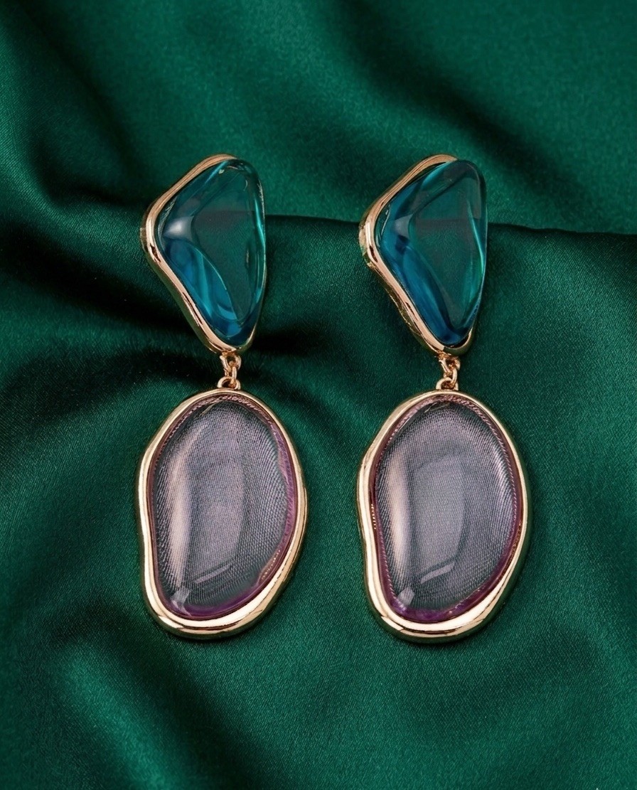 Zara Clear Earrings Gripoix Lucite Gold Cabochon Boho Geometric Statement VTG