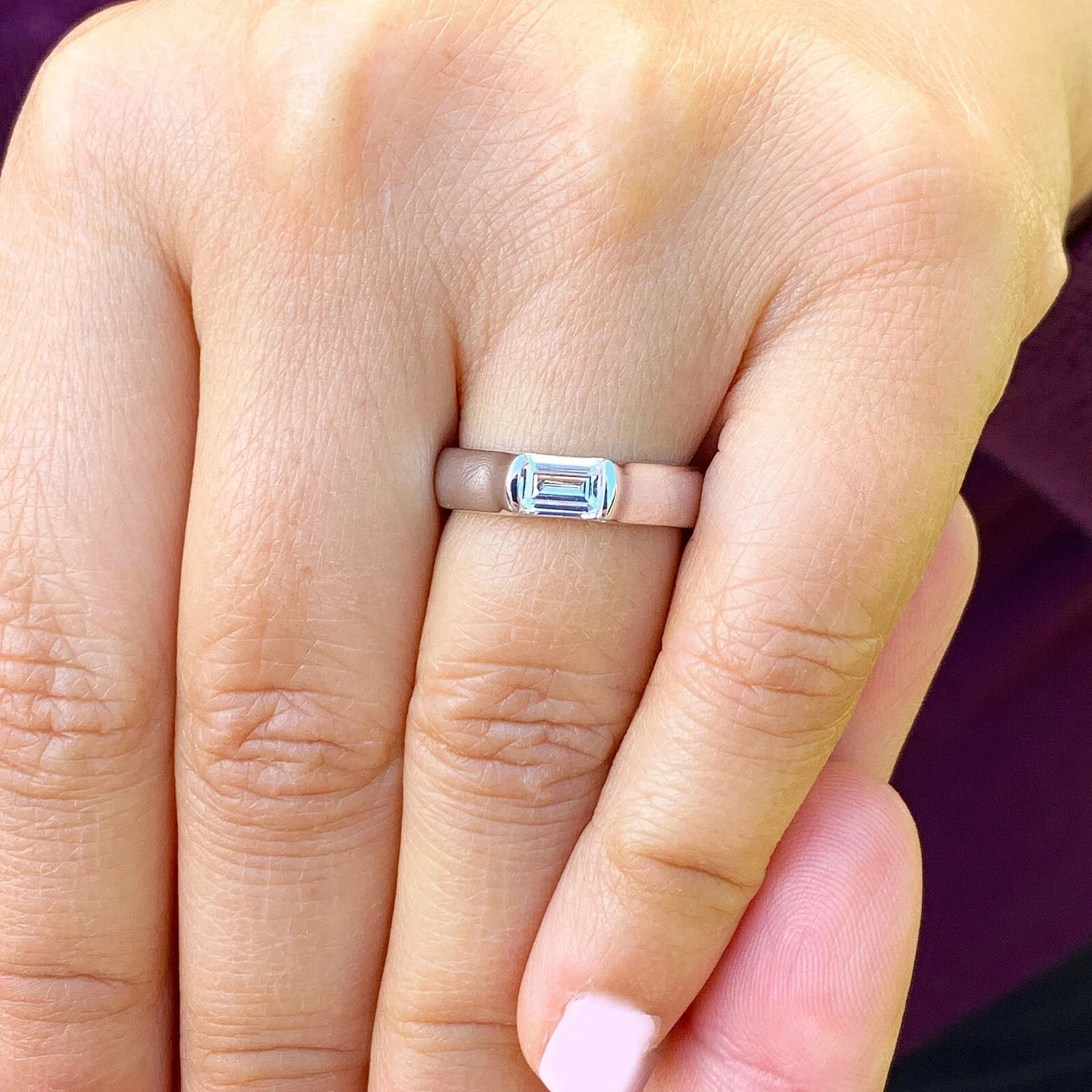 Certified Natural 1ct F/VS Emerald Cut Diamond AAA 14K White Gold Solitaire Ring
