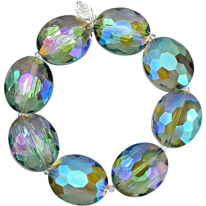 KIRKS FOLLY Empress Oval Stretch Bracelet (Silvertone/Green Iridis)