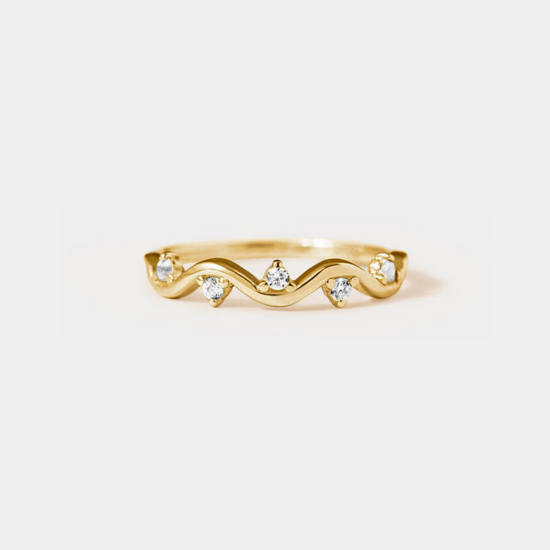 Dainty Gold Ocean Wave Beach Stacking Thin Ring in 925 Sterling Silver