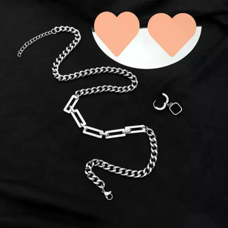 /Creative Hip-hop Tide Brand Simple Black Square Earrings Pendant Necklace Men’s